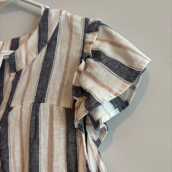 Cynthia Rowley Linen Striped Button Front Ruffle Dress Medium Resortwear Summer - Picture 8 of 12